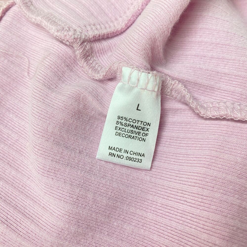 Pac Cares Pink Crop Baby Doll Halter Top Medium Ribbed Knit Lace Boho Fairy Goth - Picture 9 of 9